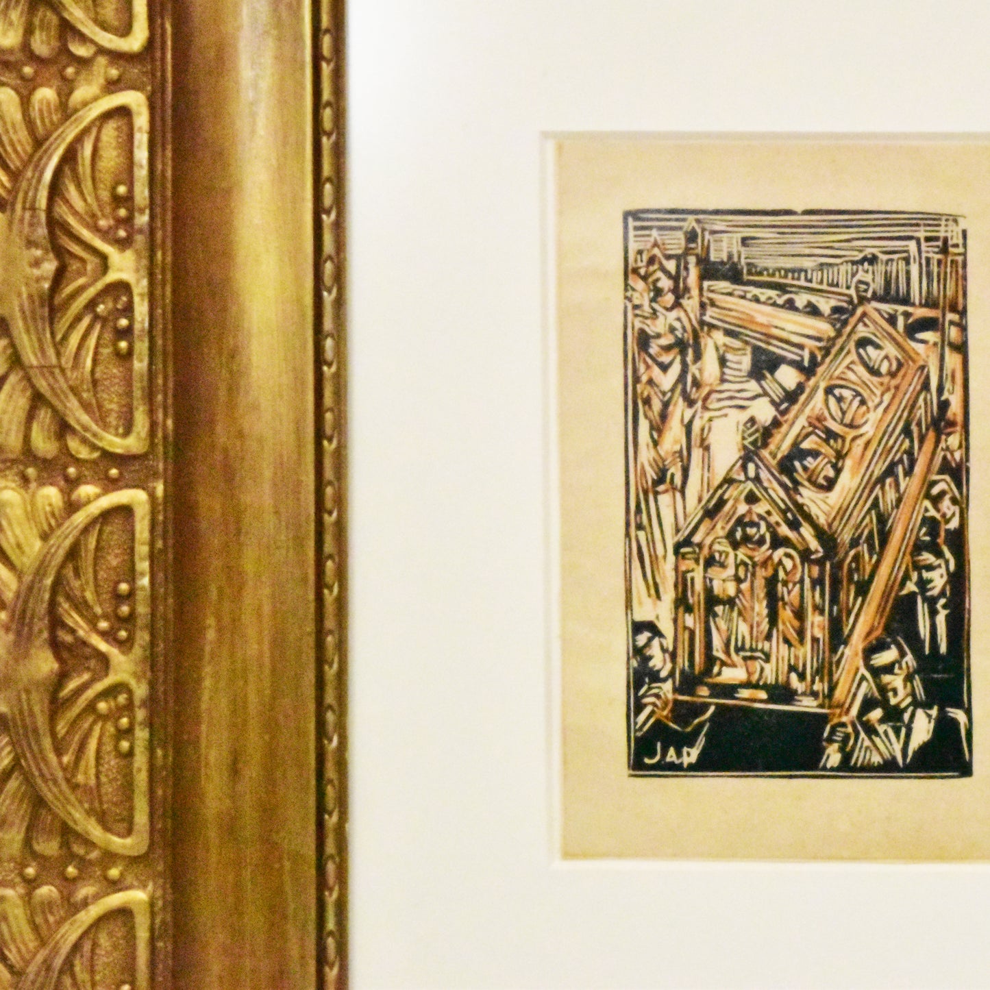 Art nouveau lijst met houtsnede